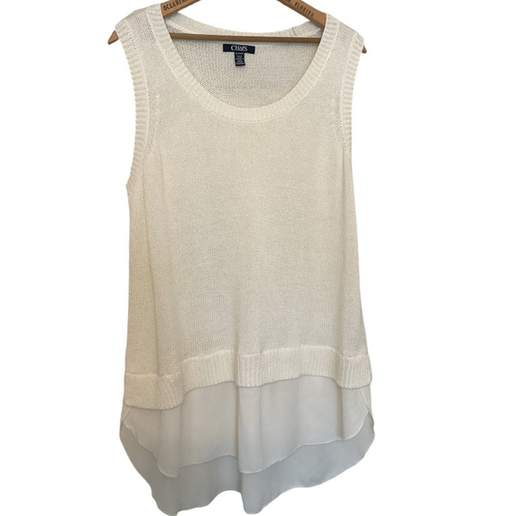 CHAPS White Knit crew neck sweater vest chiffon layer hem XL - Picture 5 of 14